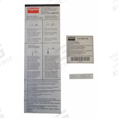 Dayton Instruction Label: MH3KR7701G. Key specifications — Manufacturer Part Number: MH3KR7701G. - Warning Labels for Hoists