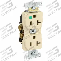 LEVITON Receptacle: Hospital Grade Fed. Spec., Duplex, 5-20R, Ivory, 125V AC, 20 A, 2 Pole / 3 Wire (MPN 8300-HI)