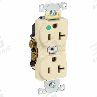 LEVITON Receptacle: Hospital Grade Fed. Spec., Duplex, 5-20R, Ivory, 125V AC, 20 A - General Purpose Receptacles