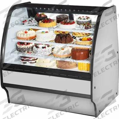 TRUE REFRIGERATION Refrigerated Merchandiser: 49 1/8 in x 48 1/4 in x 39 in, Silver - Curved Glass Display Refrigerator Merchandisers