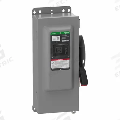 SCHNEIDER Safety Switch: Fusible, 100 A, Single Phase, 240V AC, Galvanized Steel - Fusible Safety Switches