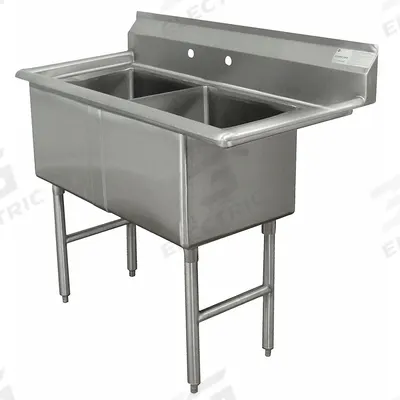 ADVANCE TABCO Scullery Sink: 2 Bowls, 43 in Overall Ht, 35 in Overall Lg - Two-Bowl Freestanding Kitchen & Bar Sinks without Faucets