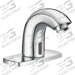 SLOAN Bathroom Sensor Faucet: SF, Brass, Chrome Finish, Single-Post, Plug-In, Back-Check Tee (MPN SF2100-4). Key specifications — Brand: SLOAN; Includes: 4 in Center Set Trim Plate; Series: SF.