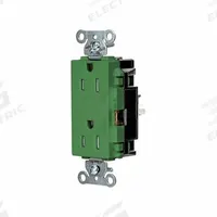 HUBBELL Receptacle: Decorator Duplex, 5-15, Green, 125V AC, 15 A, 2 Pole / 3 Wire (MPN DR15STGNTR)