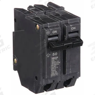 GE Miniature Circuit Breaker: THQL, 50 A, 120/240V AC, Single Phase, 10kA at 120/240V AC - THQP, THQL & THHQL Series, Plug-In GE Miniature Circuit Breakers