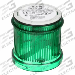 EATON Tower Light Module: Steady, 24V AC/24V DC, Green, 70 mm Overall Dia, 3 in Overall Ht, SL4 (MPN SL7-L24-G). Key specifications — Brand: EATON; Compatible with Series: SL4; Lens Color: Green; Operating Voltage: 24V DC; Manufacturer Part Number: SL7-L24-G.