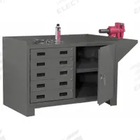 DURHAM MFG Cabinet Workbench: Steel, 48 in x 24 in, 2,000 lb Overall Load Capacity, Gray (MPN 3405-95). Key specifications — Assembly: Fully Assembled; Brand: DURHAM MFG; Included Components: Vice Support Shelf.