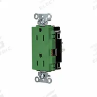 HUBBELL Receptacle: Decorator Duplex, 5-15, Green, 125V AC, 15 A, 2 Pole / 3 Wire (MPN DR15STGN)