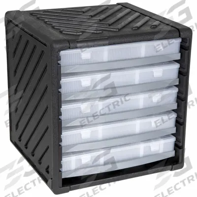 FLAMBEAU Small Parts Storage System: 14 3/4 in x 15 1/4 in x 16 in, Black/Clear - Small Parts Compartmented-Box Systems