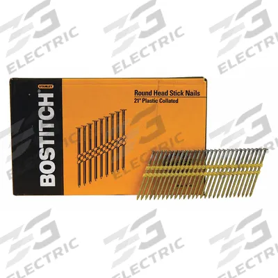 BOSTITCH Framing Nails,3" L,Galvanized,PK4000: Framing Nails, Flat, Ring, 3 in Overall Lg - Collated Framing Nails