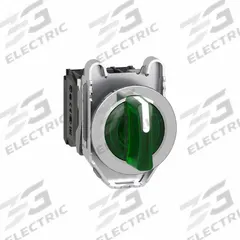 SCHNEIDER Selector Switch: 30 mm Panel Mounting Size, 3 Positions, Short Lever, 1NO/1NC, Metallic (MPN XB4FK133G5). Key specifications — AC Contact Rating: 6 A @ 120 V; Action: Maintained/Maintained/Maintained; Cam: No Cam Included; DC Contact Rating: 0.1 A @ 600 V; Hazardous Location Specification: Not Rated; Operator Head Material: Plastic; Operator Head Type: Short-Handled Knob; Operator Illumination: Illuminated.