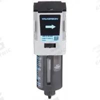 WILKERSON Compressed Air Filter: Coalescing, 1/4 in NPT, 0.5 micron, 12.7 cfm, Plastic Bowl, M08 (MPN M08-02-BK00B). Key specifications — attr110055: M08; attr110008: WILKERSON.