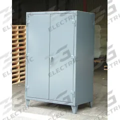 STRONG HOLD Storage Cabinet: 60 in x 30 in x 72 in, Swing Handle & Padlock Hasp, 12 ga Panel Thick (MPN 56-304). Key specifications — attr62698: Dark Gray; attr62736: Welded; attr87895: Legs; attr62693: Assembled; attr62737: Stationary; attr62694: Adjustable; attr62695: Baked Enamel; attr62696: Steel.