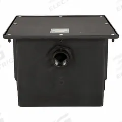ZURN Grease Interceptor: 30 lb Capacity, 15 gpm Flow Rate, 19 1/2 in Overall Wd, 23 in Overall Lg (MPN GT2702-15). Key specifications — Material: Plastic; Includes: Mounting Hardware; Brand: ZURN.