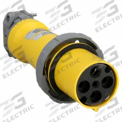 HUBBELL Pin and Sleeve Connector: Yellow, 125/250V AC, Single Phase, 100 A, 3 Pole, 4 Wire (MPN M4100C12R). Key specifications — Brand: HUBBELL.