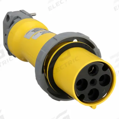HUBBELL Pin and Sleeve Connector: Yellow, 125/250V AC, Single Phase, 100 A, 3 Pole - Watertight Connectors