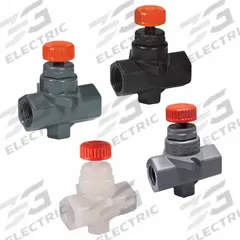 HAYWARD CPVC Needle Valves w/FPM o-ring, PTFE seat, threaded end connections: Inline Valve Body, NPT (MPN NVA2037T). Key specifications — For Media: Water; Standards: ASTM D 1784; Brand: HAYWARD; Valve Series: NVA; Connection Gender - Side 2: Female; Connection Gender - Side 1: Female; Connection Type - Side 1: NPT; Connection Type - Side 2: NPT.
