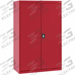 SANDUSKY Shelf Cabinet: 46 in x 24 in x 72 in, 4 Shelves, Recessed Handle & Keyed, 22 ga Panel, Adj (MPN EACR462472-01). Key specifications — attr113700: Adjustable; attr113673: Frame; attr113674: Red; attr113686: No; attr113685: Assembled; attr113675: Shelves; attr113689: Recessed; attr66488: SANDUSKY.