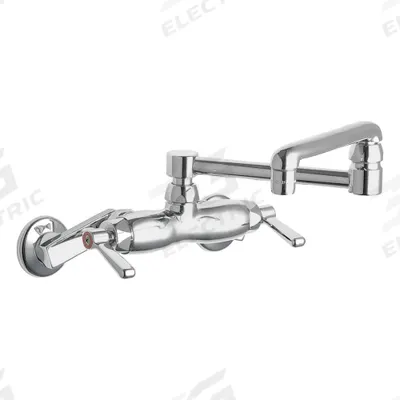 CHICAGO FAUCETS Double Joint Kitchen Faucet: 445, Cast Brass, Widespread, Wall - Widespread Kitchen Faucets