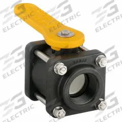 BANJO Manual Two-Way Ball Valve: 1 1/2 in, Polypropylene, Straight, FNPT x FNPT, Three-Piece, Lever (MPN V150). Key specifications — Brand: BANJO; Handle: Lever.