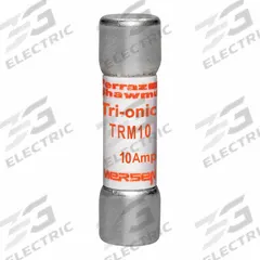 MERSEN Fuse: TRM Series, Midget, Time-Delay, 10 A, 250 V AC, 13/32 in x 1 1/2 in, Non-Indicating (MPN TRM10). Key specifications — Series: TRM; Brand: MERSEN.