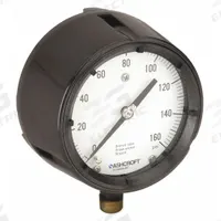 ASHCROFT Process Pressure Gauge: 0 psi to 160 psi, White, 4 1/2 in Dial, 1/2 in NPT Male, Bottom (MPN 451279AS04L160#). Key specifications — Brand: ASHCROFT; Pointer Color: Black; Accuracy: ±0.5%; Dial Color: White; Gauge Wetted Parts: Brass / Bronze; Case Material: Phenolic; Vibration Resistance Properties: None; Pressure Range: 0 psi to 160 psi.