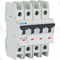 IEC Miniature Cct Breaker, 4 A, 4 in (MPN FAZ-C4/4-NA). Key specifications — attr1063588: 480V AC; attr1063574: 10 kA at 277/480V AC; attr1063562: EATON; attr1063585: Screw.
