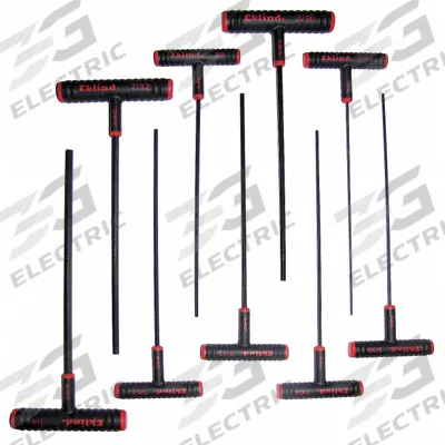 EKLIND Hex Key Set: 6 - 10 Pieces, Hex-T 9 Inch, T, SAE, Std End, Extra Long, 9 Pieces - T-Shaped Hex Key Sets