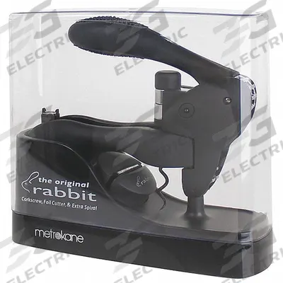RABBIT Corkscrew: Manual, Metal/Nylon/Polycarbonate, Black, 7 in Overall Lg - Corkscrews