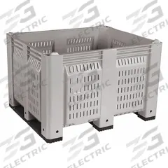 DECADE PRODUCTS Bulk Container: 25.4 cu ft, 48 in x 40 in x 31 in, Lid Not Included, 4-Way Entry (MPN M023000-104). Key specifications — Brand: DECADE PRODUCTS; Stackable: Stacking Capable; Shape: Rectangular; Runner Location: Short Side; Fork Entry: 4-Way Entry; Container Wall Type: Vented; Mobility: Stationary; Fork Pockets: Fork Pockets Included.