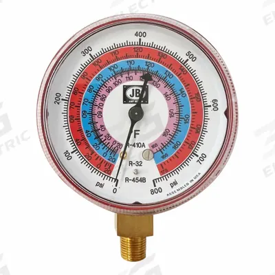 JB INDUSTRIES High Side Gauge: High Side Gauge, 0 psi to 800 psi, Non-Liquid Filled - Analog Low Side Compound Pressure Gauges