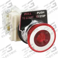 SCHNEIDER Mushroom Head Push Button: Illuminated, Mushroom Head Profile, Non-Metallic, 30 mm, SPDT (MPN 9001SKR9P1RH13). Key specifications — Brand: SCHNEIDER; Action: Maintained; Series: 9001SK; Push Button Material Type: Non-Metallic.