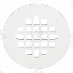 OATEY Strainer: Plastic, Unfinished, 4 1/4 in Overall Dia, 1/4 in Overall Ht, Snap-In (MPN 42136). Key specifications — Color: White; Connection Type: Snap-In; Material: Plastic.