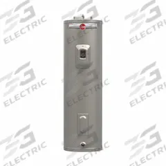 RHEEM Electric Water Heater: 240V, 40 gal, 5 kW, Single Phase, 48.4 in Ht, 25 gph @ 90°F Rise (MPN PROPE40 M2 RH CG / 701658). Key specifications — Phase: Single; Brand: RHEEM; Maximum Recovery Flow Rate: 25 gph @ 90°F Rise.