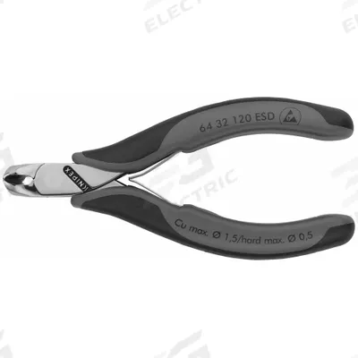 KNIPEX ESD End Cutting Nippers: 4 3/4 in Overall Lg, For 0.06 in Max Wire Thick - ESD-Safe Nippers