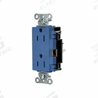 HUBBELL Receptacle: Decorator Duplex, 5-15, Blue, 125V AC, 15 A, 2 Pole / 3 Wire (MPN DR15STBL)