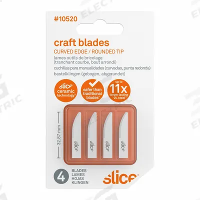 SLICE Craft Blades (Curved Edge, Rounded Tip): 1 1/4 in Blade Lg, 0.57 mm Blade Thick - Replacement Precision Knife Blades