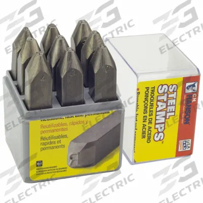 C.H. HANSON Hand Stamp Kit: 0 to 8 (With 6 Serving as 9), 1/8 in Character Ht - Corrosion-Resistant Stamps
