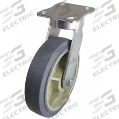 APPROVED VENDOR Plate Caster: Debris-Resistant, Swivel, Rubber, 8 in Wheel Dia, 2 in Wheel Wd (MPN P25S-PRP080R-14-H10). Key specifications — Wheel/Tread Color: Gray; Brand: APPROVED VENDOR; Roll Up: Swivel.
