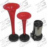 WOLO Electric Horn: 12V DC, High Tone, Electric, Red, Unfinished, 120 dB Sound Level - Max, 2 Horns (MPN 400). Key specifications — Type: High Tone; Brand: WOLO; Compatible Vehicle Type: Passenger Vehicles; Finish: Unfinished; Includes: Hose; Color: Red.