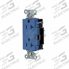 HUBBELL Receptacle: Decorator Duplex, 5-20, Blue, 125V AC, 20 A, 2 Pole / 3 Wire (MPN HBL2162STBL)