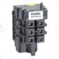 CONDOR USA, INC Thermal Overload (MPN SK-R3/6.3). Key specifications — Brand: CONDOR USA, INC; Max Current Setting: 6.3 A; Min Current Setting: 4 A; Phase: Three; Product Type: Thermal Overload for MDR 3 Pressure Switch; Voltage: 600V AC; Manufacturer Part Number: SK-R3/6.3.