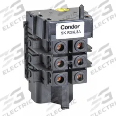 CONDOR USA, INC Thermal Overload (MPN SK-R3/6.3). Key specifications — Brand: CONDOR USA, INC; Max Current Setting: 6.3 A; Min Current Setting: 4 A; Phase: Three; Product Type: Thermal Overload for MDR 3 Pressure Switch; Voltage: 600V AC; Manufacturer Part Number: SK-R3/6.3.