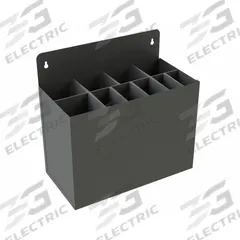 DURHAM MFG Key Stock Rack: Standalone, 12 1/4 in x 6 1/4 in x 12 in, 10 Bays, Gray, Vertical (MPN 381-95). Key specifications — attr58647: Standalone; attr4873: Vertical; attr58646: Gray; attr33825: DURHAM MFG.