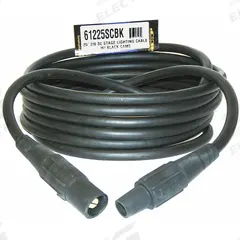SOUTHWIRE Cam Lock Power Cable: 25 ft Cord Lg, 600V AC, CL20FBK, CL20MBK, 2/0 AWG Wire Size, 1 Wires (MPN 61225SCBK). Key specifications — Connector End Connection Type: CL20FBK; Plug End Connection Type: CL20MBK; Voltage Rating: 600V AC; Wire Size: 2/0 AWG; Brand: SOUTHWIRE.