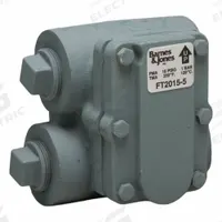 Steam Trap: Cast Iron, 1 1/4 in FNPT, 2,457 lb/hr, 15 psig Max., 345°F Max., H Pattern (MPN FT2015-5). Key specifications — Brand: BARNES & JONES; Installation Orientation: Horizontal; Float Material: Stainless Steel; Manufacturer Series: A.