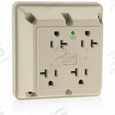 LEVITON Receptacle: Quad, 5-20, Ivory, 125V AC, 20 A, 2 Pole / 3 Wire (MPN 21254-HI) - General Purpose Receptacles