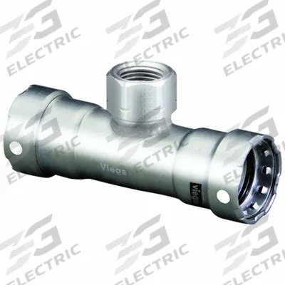 VIEGA MEGAPRESS Crimp Tee Fitting: 1 in Pipe x 1 in Pipe x 1/2 in Pipe Size - Potable Water Stainless Steel Press Fittings