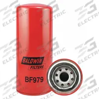 BALDWIN FILTERS Fuel Filter: Spin-On, 3 11/16 in Outside Dia, 1"-14 Thread Size, Cellulose, Navistar (MPN BF979). Key specifications — attr1137520: BF979; attr434022: BALDWIN FILTERS; attr427730: Cellulose; attr427731: G381-A Integral Gasket; attr1017112: Trucks; attr1017113: Navistar.