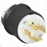 HUBBELL Locking Plug: Non-NEMA, Black/White, 120/208V AC, 20 A, 4 Pole, 4 Blade (MPN HBL7411C). Key specifications — Brand: HUBBELL.